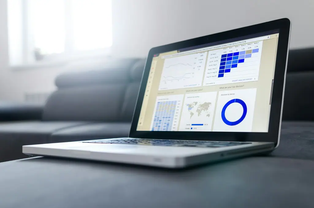 Laptop displaying search analytics charts used in a technical SEO audit